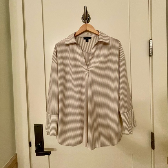 Alfani Beige and White Striped Shirt - Picture 1 of 2